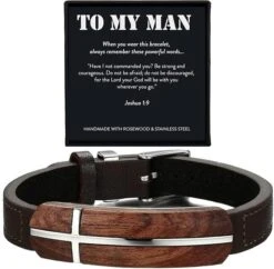 To My Man Men's Rosewood Cross Bracelet | Joshua 1:9