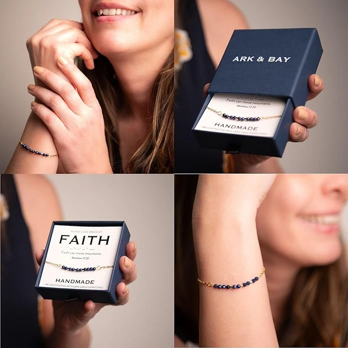Shine 18K Gold & Lapis Lazuli Morse Code Bracelet | Matthew 5:16 5 Shine 18K Gold & Lapis Lazuli Morse Code Bracelet | Matthew 5:16 - Image 5