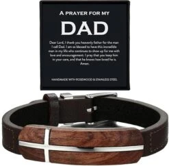 A Prayer For My Dad Men's Rosewood Cross Bracelet