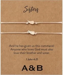 Sisters Double Bracelet Charm Bracelet With Angel Wings | 1 John 4:21