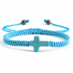 Braided Christian Bracelet With Matching Color Cross Charm 24 Braided Christian Bracelet With Matching Color Cross Charm -Lords Guidance Shop BraidedChristianBraceletLightBlue