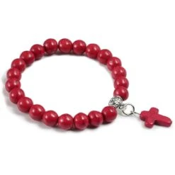 Cross Bead Bracelet Charm Red