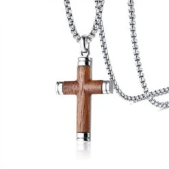 Men's Christian Necklace Wooden Cross