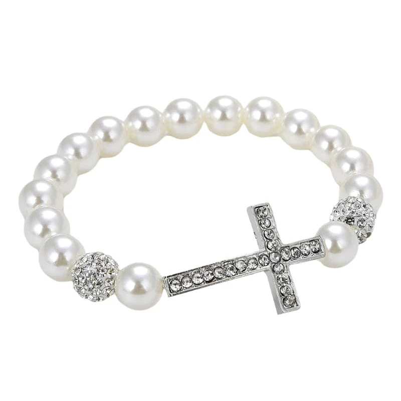Women's Imitation Pearl Cross Bracelet 1 Women's Imitation Pearl Cross Bracelet
