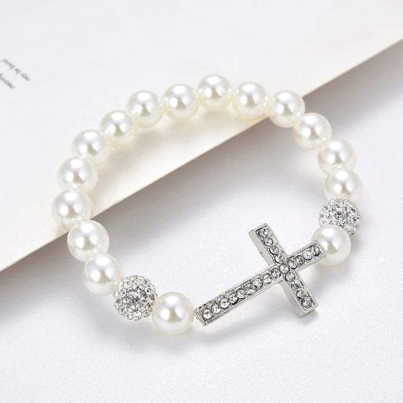 Women's Imitation Pearl Cross Bracelet 3 Women's Imitation Pearl Cross Bracelet - Image 3