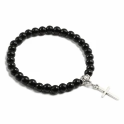 Stone Bead Religious Bracelet With Cross Charm -Lords Guidance Shop StoneBeadBraceletBlack acf95859 f366 49d3 ac37 f320fecb2f4e