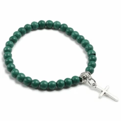 Stone Bead Religious Bracelet With Cross Charm -Lords Guidance Shop StoneBeadBraceletDarkGreen 7cee8675 d894 4c1c b18c 0af22d703f25