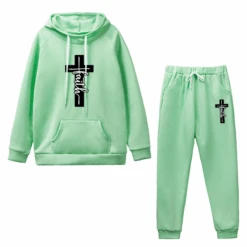 Christian Faith Cross Graphic Tracksuit Set -Lords Guidance Shop TracksuitStyle3Green