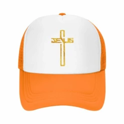 Jesus Cross Adjustable Baseball Cap -Lords Guidance Shop TruckerCapOrange