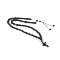 Lords Guidance Shop -Lords Guidance Shop adjustable mens black beaded cross necklace lords guidance