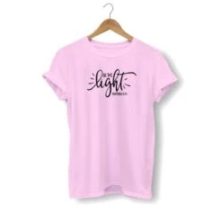 Christian T-Shirt Matthew 5:14 Be The Light -Lords Guidance Shop be the light t shirt pink