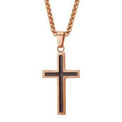 Men's Christian Necklace Black And Rose Gold