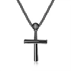 Men's Christian Necklace Baseball Bat (Black)