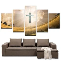 Christian Canvas Art Cross In Wheat Field