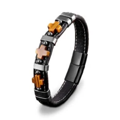 Men's Cross Bracelet Natural Stone