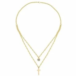 Women's Christian Necklace Choker Diamond (Golden) -Lords Guidance Shop gold small diamond cross choker necklace lord s guidance