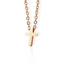 Women's Christian Necklace Small Rose Gold Cross