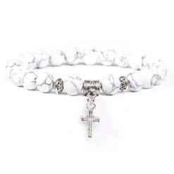Cross Bead Bracelet Charm White Stone